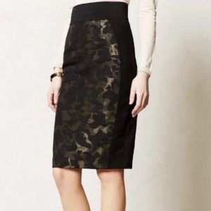 Anthropologie Maeve Camo Jacquard Pencil Skirt 10